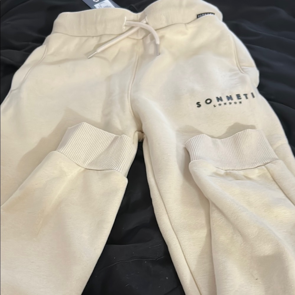 Cream Relaxed Fit Sweatpants with Drawstring Waistband